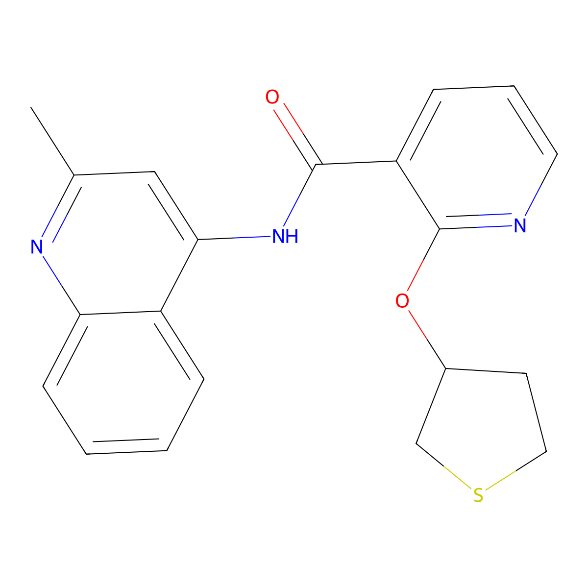 N-(2-methylquinolin-4-yl)-2-((tetrahydrothiophen-3-yl)oxy)nicotinamide molecular structure, CAS 2034621-69-5