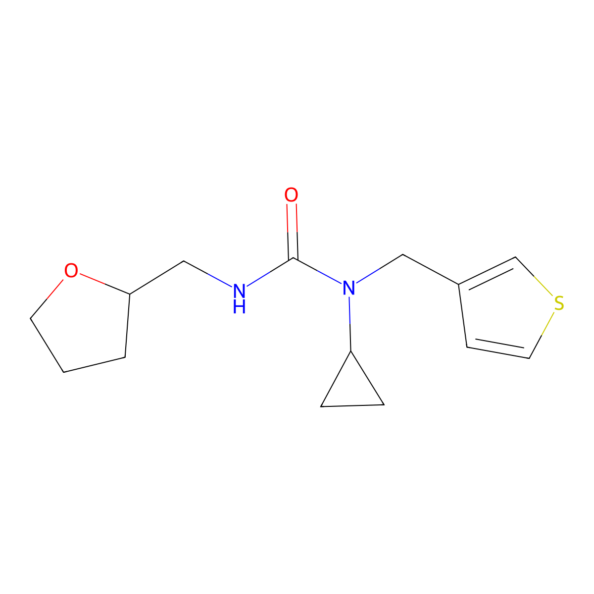 1-Cyclopropyl-3-((tetrahydrofuran-2-yl)methyl)-1-(thiophen-3-ylmethyl)urea molecular structure, CAS 2034621-71-9