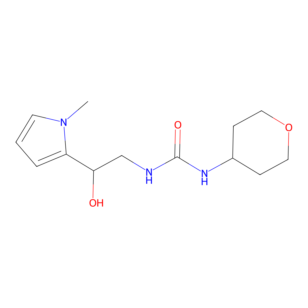 1-(2-hydroxy-2-(1-methyl-1H-pyrrol-2-yl)ethyl)-3-(tetrahydro-2H-pyran-4-yl)urea molecular structure, CAS 2034621-77-5