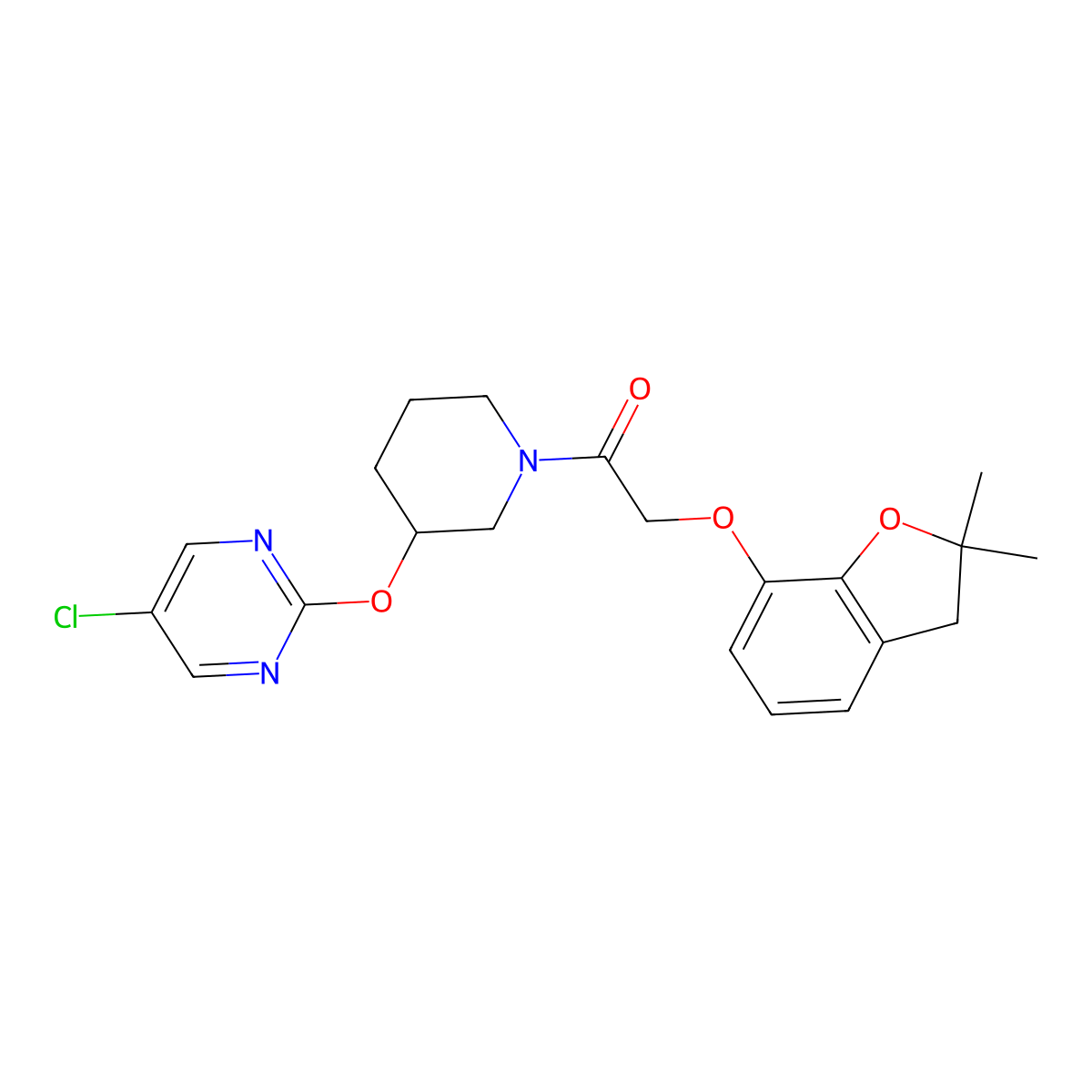 1-(3-((5-Chloropyrimidin-2-yl)oxy)piperidin-1-yl)-2-((2,2-dimethyl-2,3-dihydrobenzofuran-7-yl)oxy)ethanone molecular structure, CAS 2034621-80-0