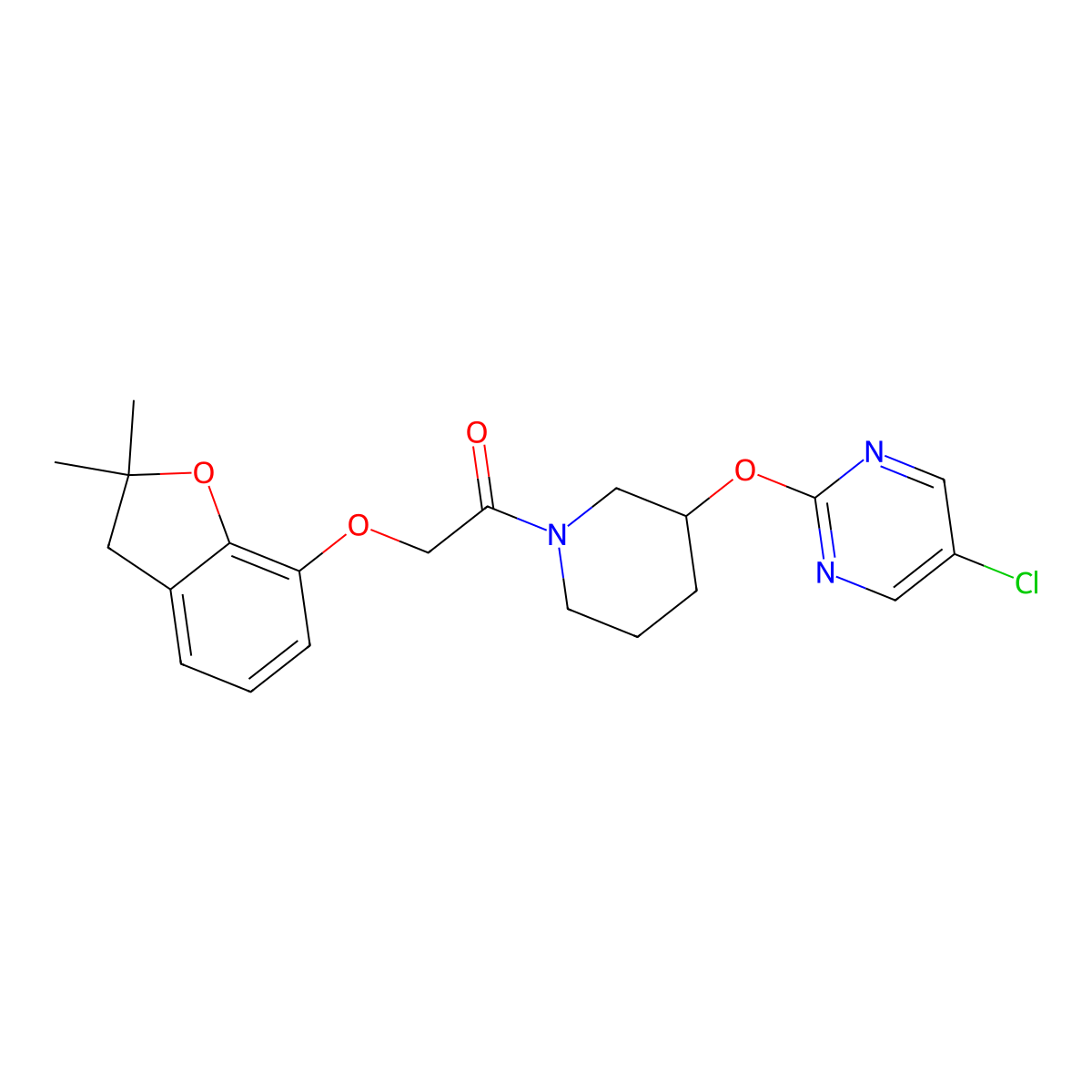 1-(3-((5-Chloropyrimidin-2-yl)oxy)piperidin-1-yl)-2-((2,2-dimethyl-2,3-dihydrobenzofuran-7-yl)oxy)ethanone molecular structure, CAS 2034621-80-0