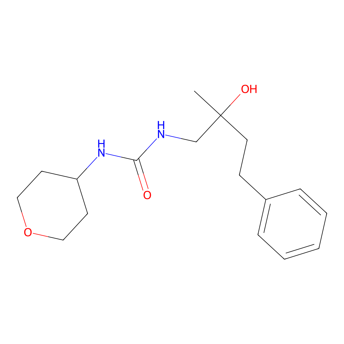 1-(2-hydroxy-2-methyl-4-phenylbutyl)-3-(tetrahydro-2H-pyran-4-yl)urea molecular structure, CAS 2034621-82-2