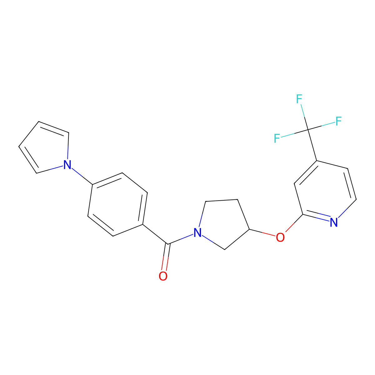 (4-(1H-pyrrol-1-yl)phenyl)(3-((4-(trifluoromethyl)pyridin-2-yl)oxy)pyrrolidin-1-yl)methanone molecular structure, CAS 2034621-83-3