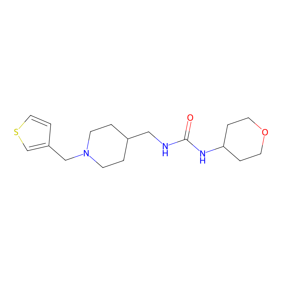 1-(tetrahydro-2H-pyran-4-yl)-3-((1-(thiophen-3-ylmethyl)piperidin-4-yl)methyl)urea molecular structure, CAS 2034621-86-6