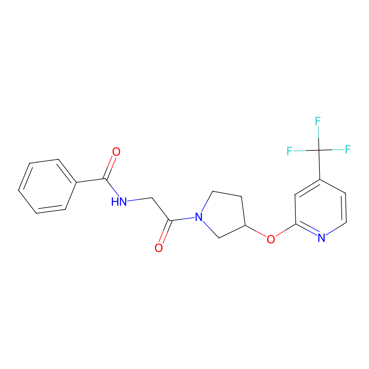 N-(2-oxo-2-(3-((4-(trifluoromethyl)pyridin-2-yl)oxy)pyrrolidin-1-yl)ethyl)benzamide molecular structure, CAS 2034621-87-7
