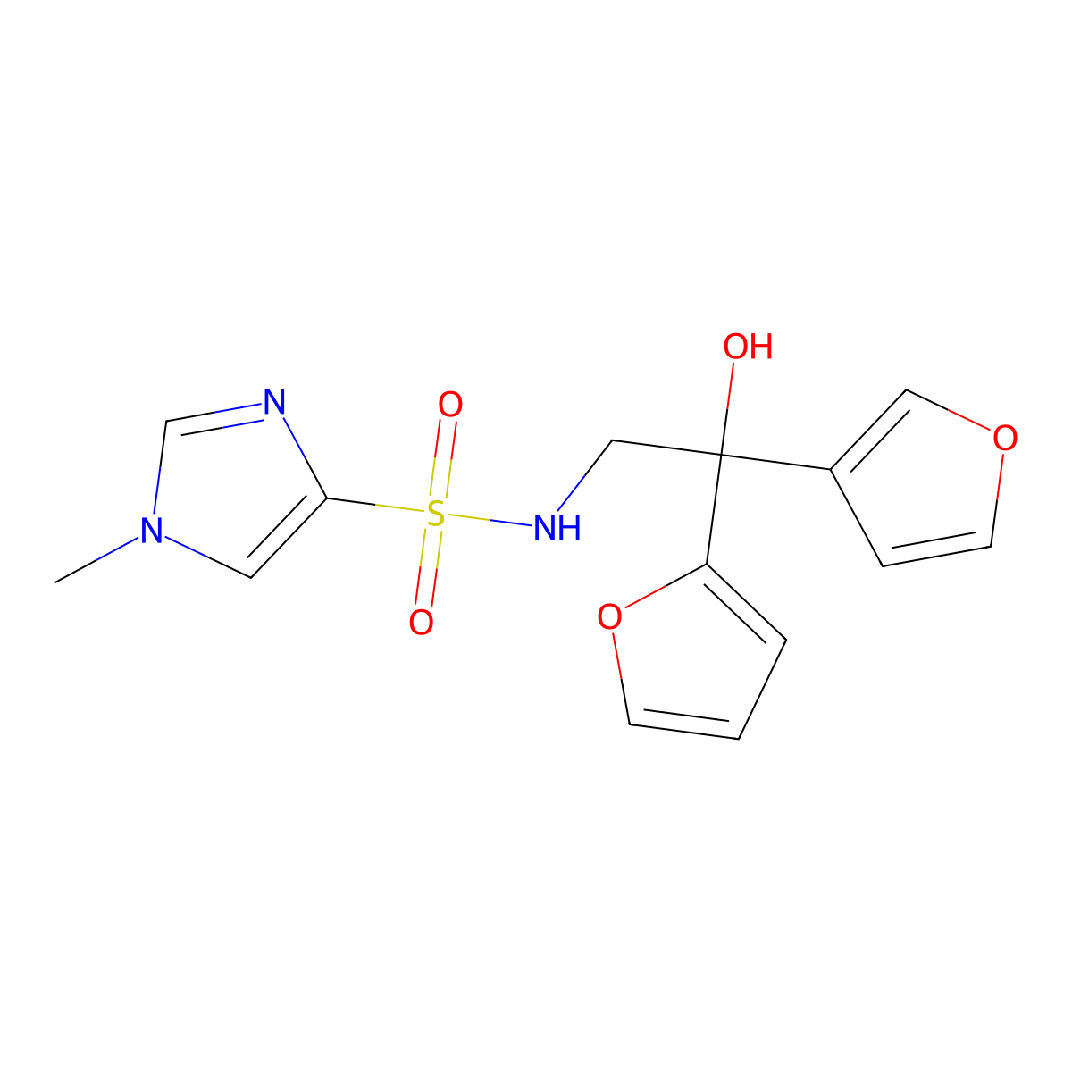 N-[2-(furan-2-yl)-2-(furan-3-yl)-2-hydroxyethyl]-1-methyl-1H-imidazole-4-sulfonamide molecular structure, CAS 2034621-88-8