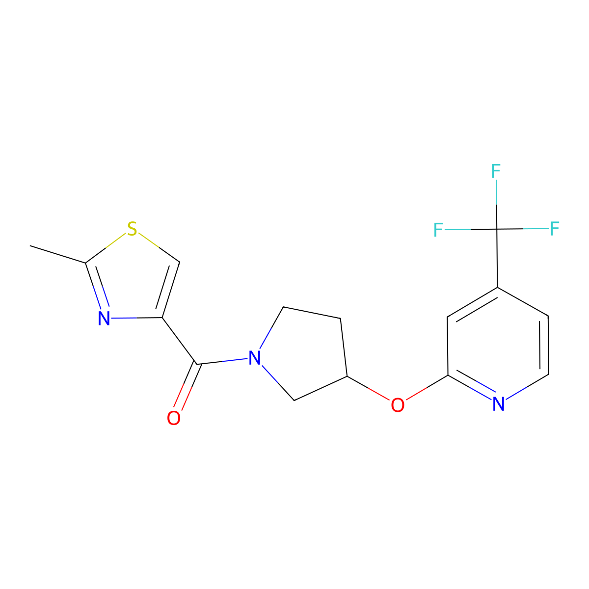 (2-Methylthiazol-4-yl)(3-((4-(trifluoromethyl)pyridin-2-yl)oxy)pyrrolidin-1-yl)methanone molecular structure, CAS 2034621-96-8