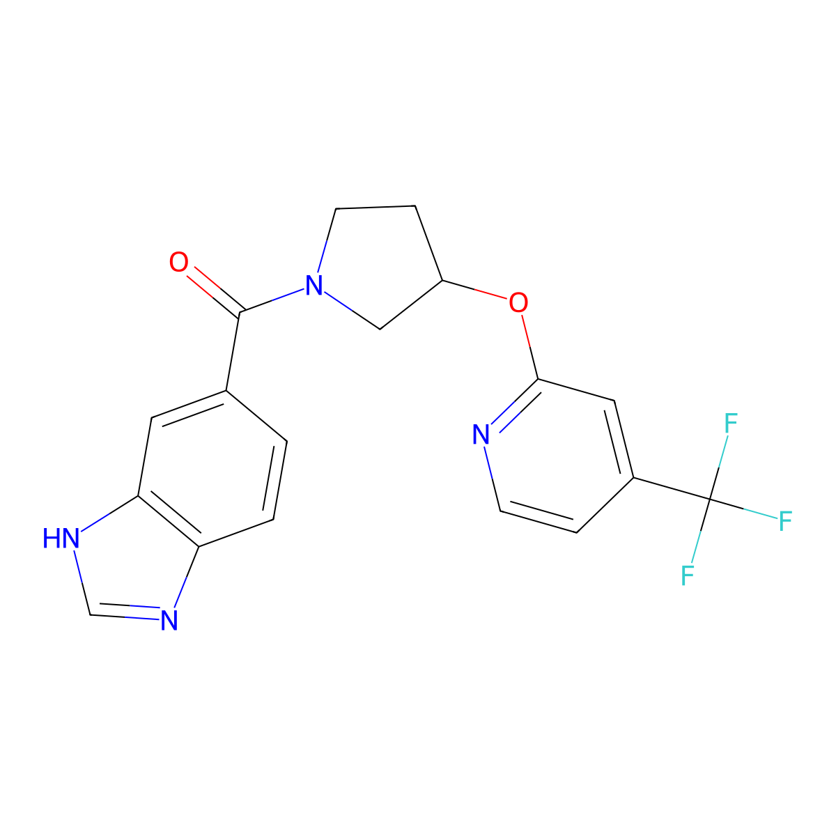 (1H-benzo[d]imidazol-5-yl)(3-((4-(trifluoromethyl)pyridin-2-yl)oxy)pyrrolidin-1-yl)methanone molecular structure, CAS 2034622-02-9