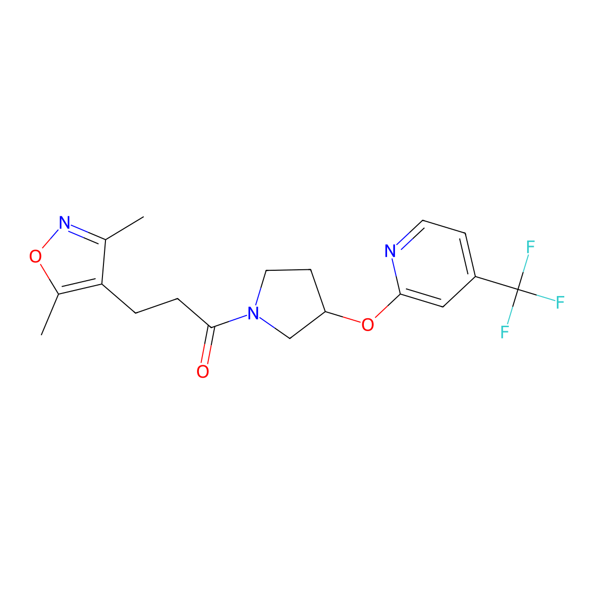 3-(3,5-Dimethylisoxazol-4-yl)-1-(3-((4-(trifluoromethyl)pyridin-2-yl)oxy)pyrrolidin-1-yl)propan-1-one molecular structure, CAS 2034622-04-1