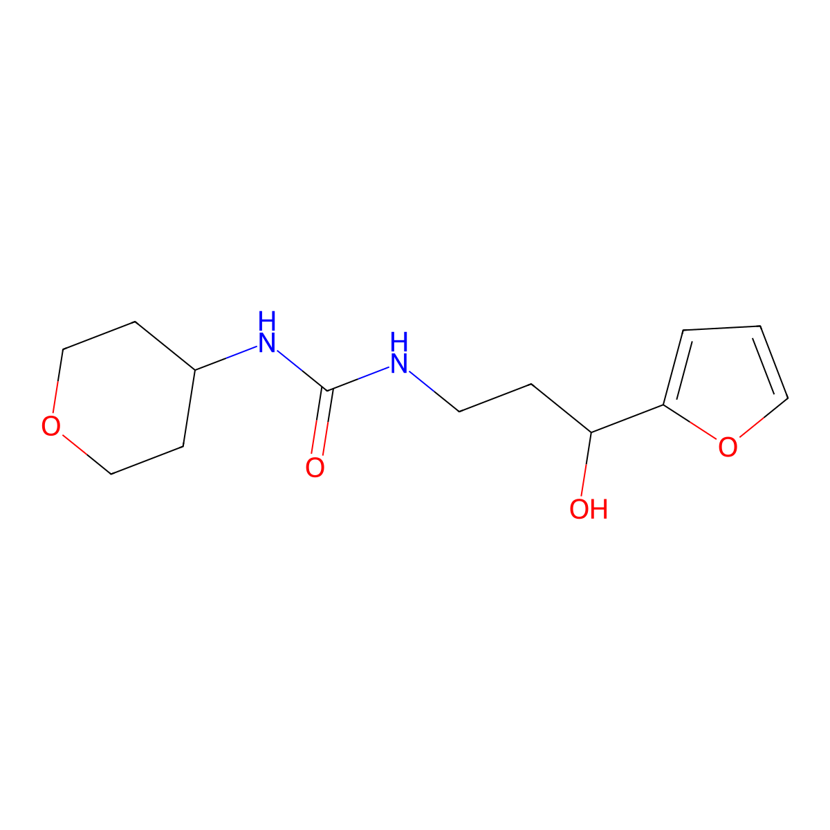 1-(3-(furan-2-yl)-3-hydroxypropyl)-3-(tetrahydro-2H-pyran-4-yl)urea molecular structure, CAS 2034622-05-2