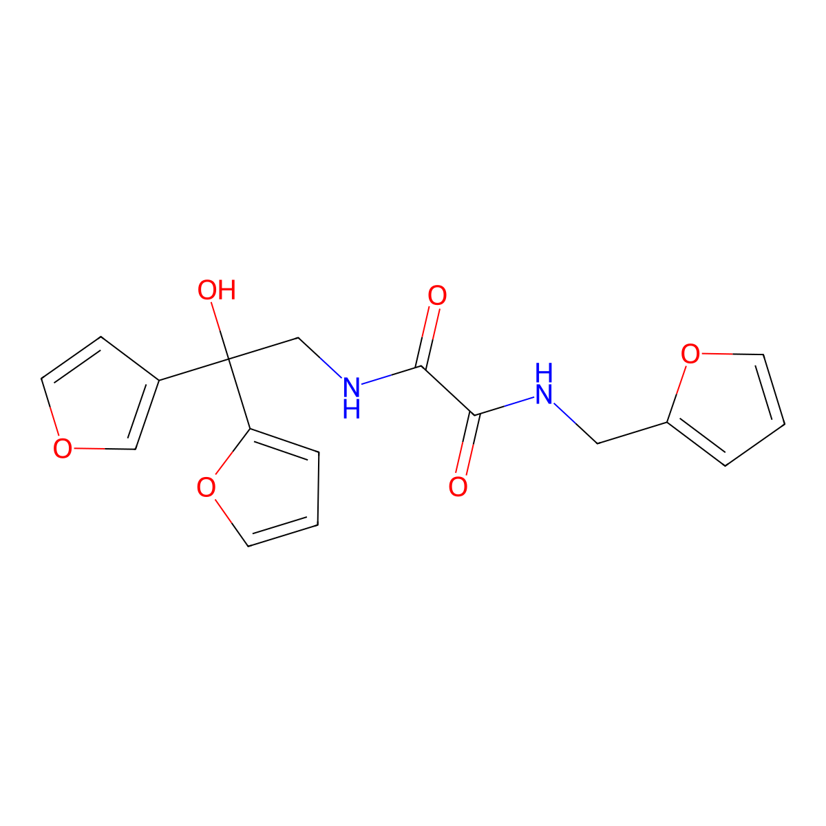 N1-(2-(furan-2-yl)-2-(furan-3-yl)-2-hydroxyethyl)-N2-(furan-2-ylmethyl)oxalamide molecular structure, CAS 2034622-06-3