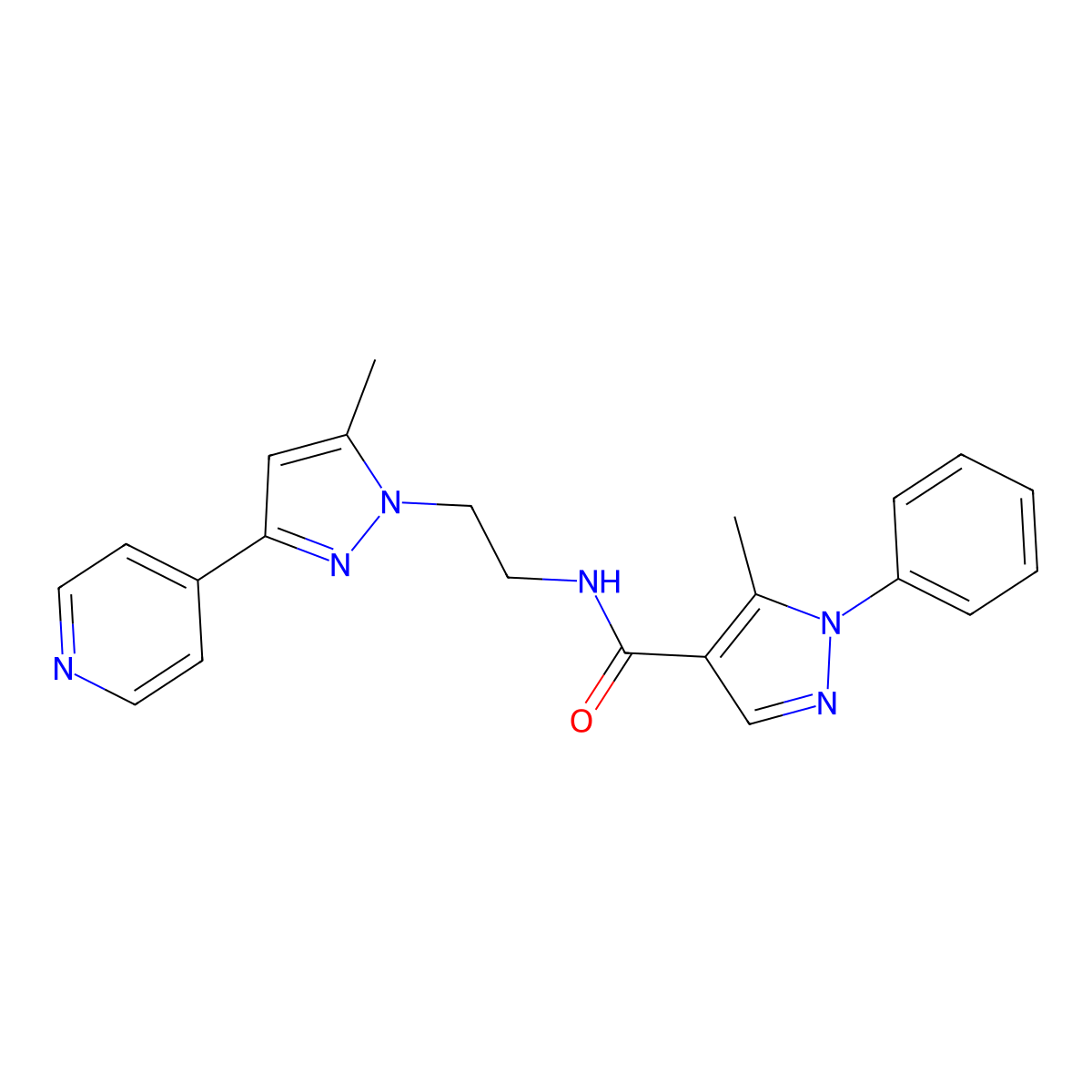 5-methyl-N-{2-[5-methyl-3-(pyridin-4-yl)-1H-pyrazol-1-yl]ethyl}-1-phenyl-1H-pyrazole-4-carboxamide molecular structure, CAS 2034622-11-0