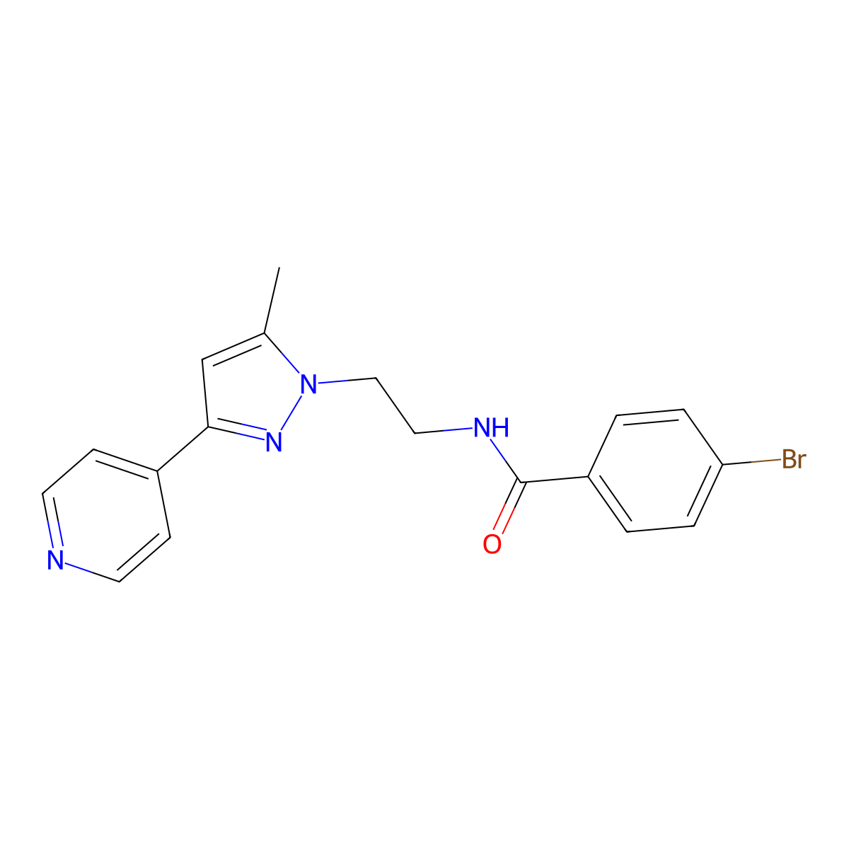 4-bromo-N-(2-(5-methyl-3-(pyridin-4-yl)-1H-pyrazol-1-yl)ethyl)benzamide molecular structure, CAS 2034622-15-4