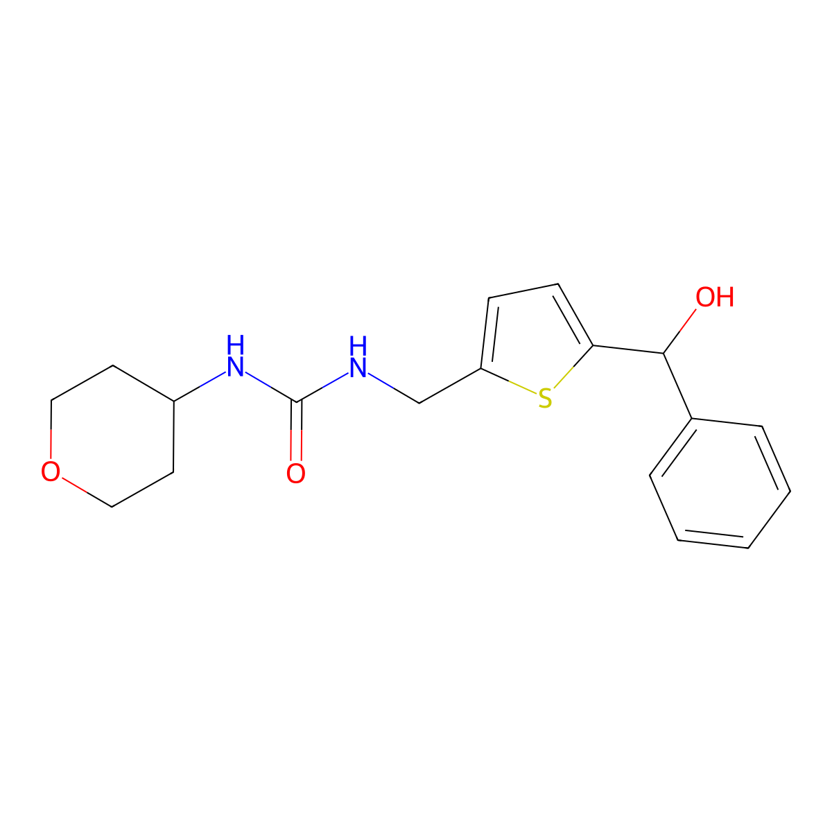 1-((5-(hydroxy(phenyl)methyl)thiophen-2-yl)methyl)-3-(tetrahydro-2H-pyran-4-yl)urea molecular structure, CAS 2034622-20-1