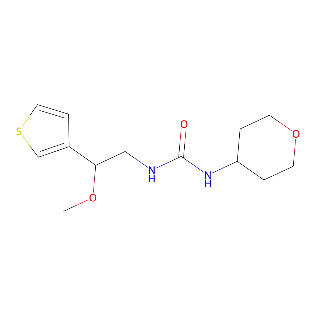 1-(2-methoxy-2-(thiophen-3-yl)ethyl)-3-(tetrahydro-2H-pyran-4-yl)urea molecular structure, CAS 2034622-23-4