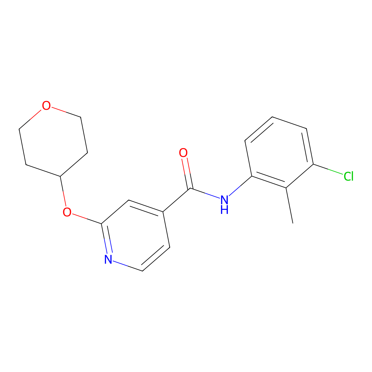 N-(3-chloro-2-methylphenyl)-2-(oxan-4-yloxy)pyridine-4-carboxamide molecular structure, CAS 2034622-28-9