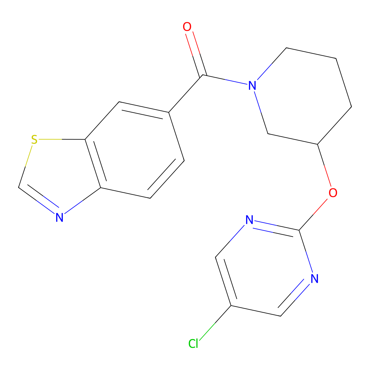 Benzo[d]thiazol-6-yl(3-((5-chloropyrimidin-2-yl)oxy)piperidin-1-yl)methanone molecular structure, CAS 2034622-31-4