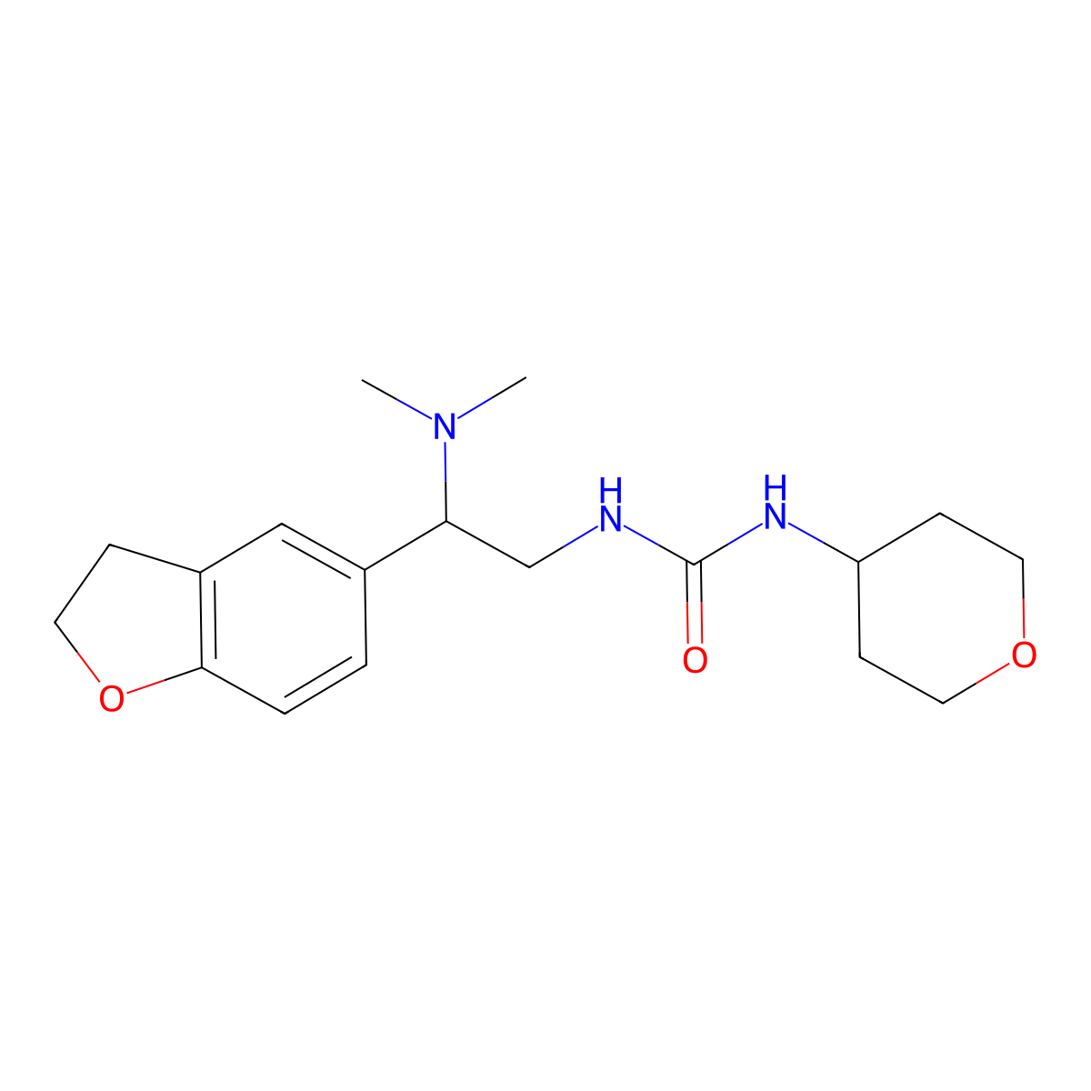 1-(2-(2,3-dihydrobenzofuran-5-yl)-2-(dimethylamino)ethyl)-3-(tetrahydro-2H-pyran-4-yl)urea molecular structure, CAS 2034622-33-6