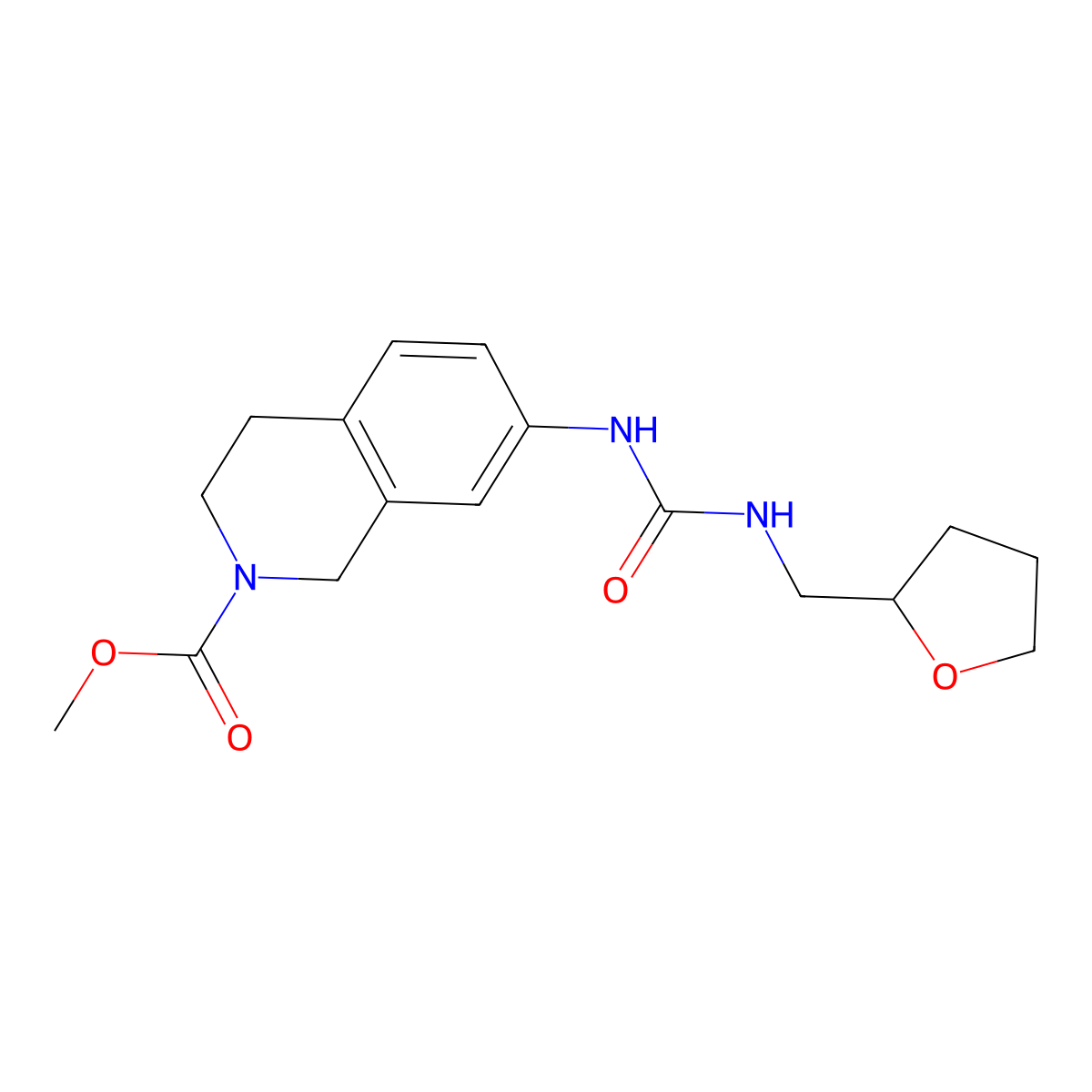 methyl 7-(3-((tetrahydrofuran-2-yl)methyl)ureido)-3,4-dihydroisoquinoline-2(1H)-carboxylate molecular structure, CAS 2034622-41-6