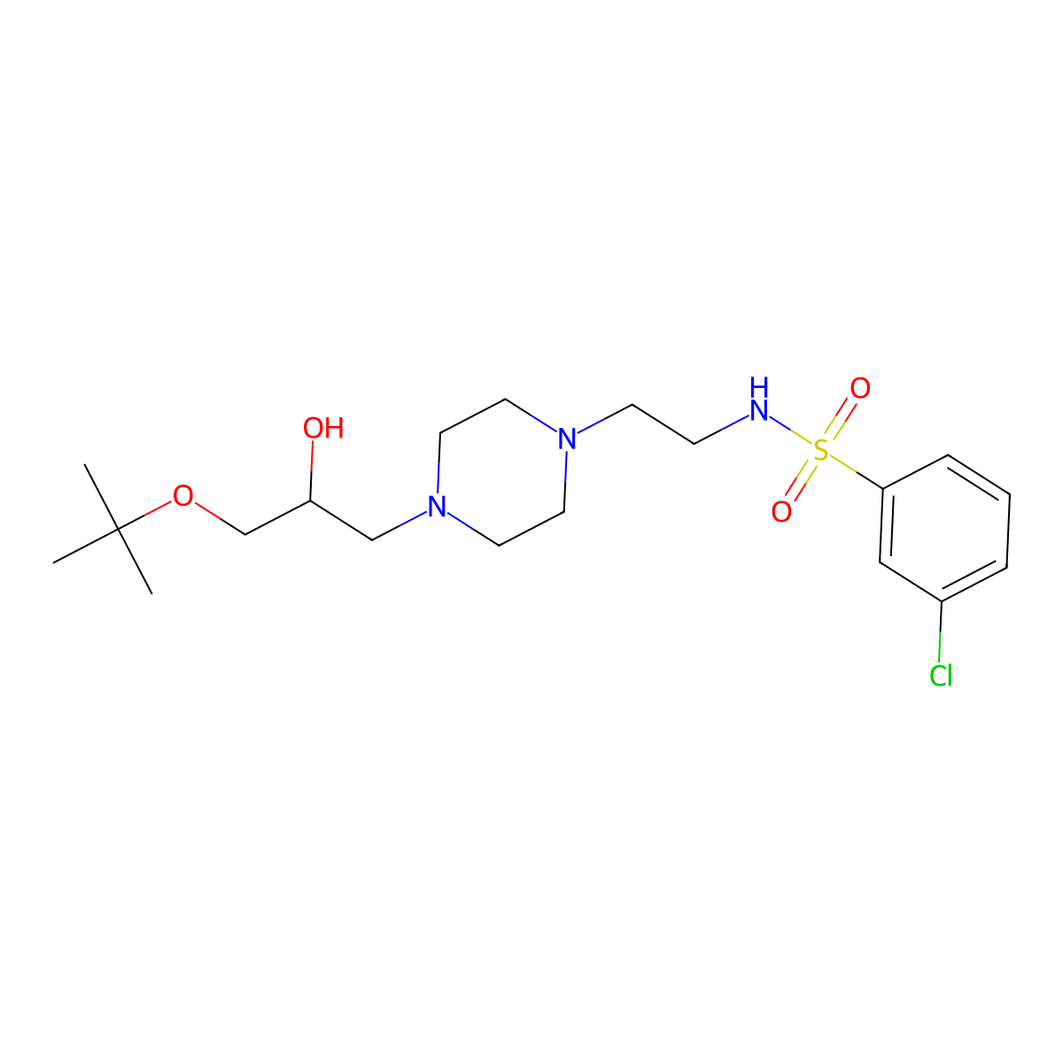 N-(2-(4-(3-(tert-butoxy)-2-hydroxypropyl)piperazin-1-yl)ethyl)-3-chlorobenzenesulfonamide molecular structure, CAS 2034622-46-1