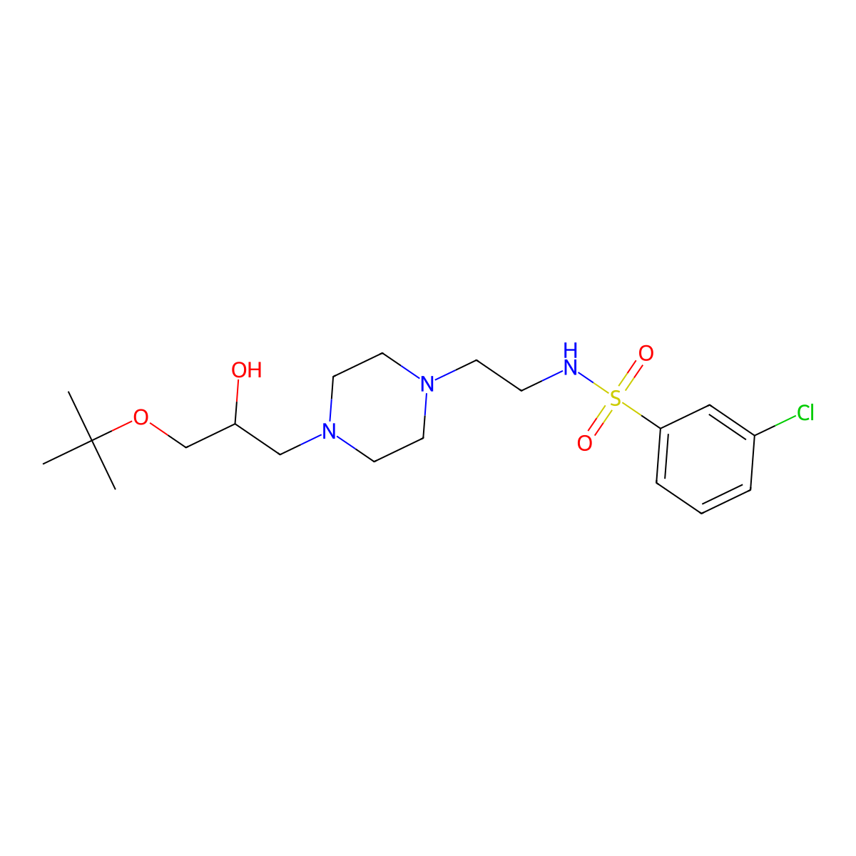 N-(2-(4-(3-(tert-butoxy)-2-hydroxypropyl)piperazin-1-yl)ethyl)-3-chlorobenzenesulfonamide molecular structure, CAS 2034622-46-1