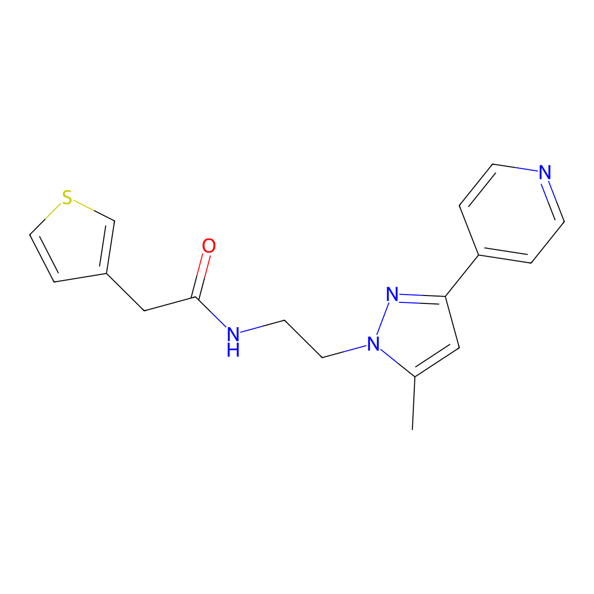 N-(2-(5-methyl-3-(pyridin-4-yl)-1H-pyrazol-1-yl)ethyl)-2-(thiophen-3-yl)acetamide molecular structure, CAS 2034622-54-1