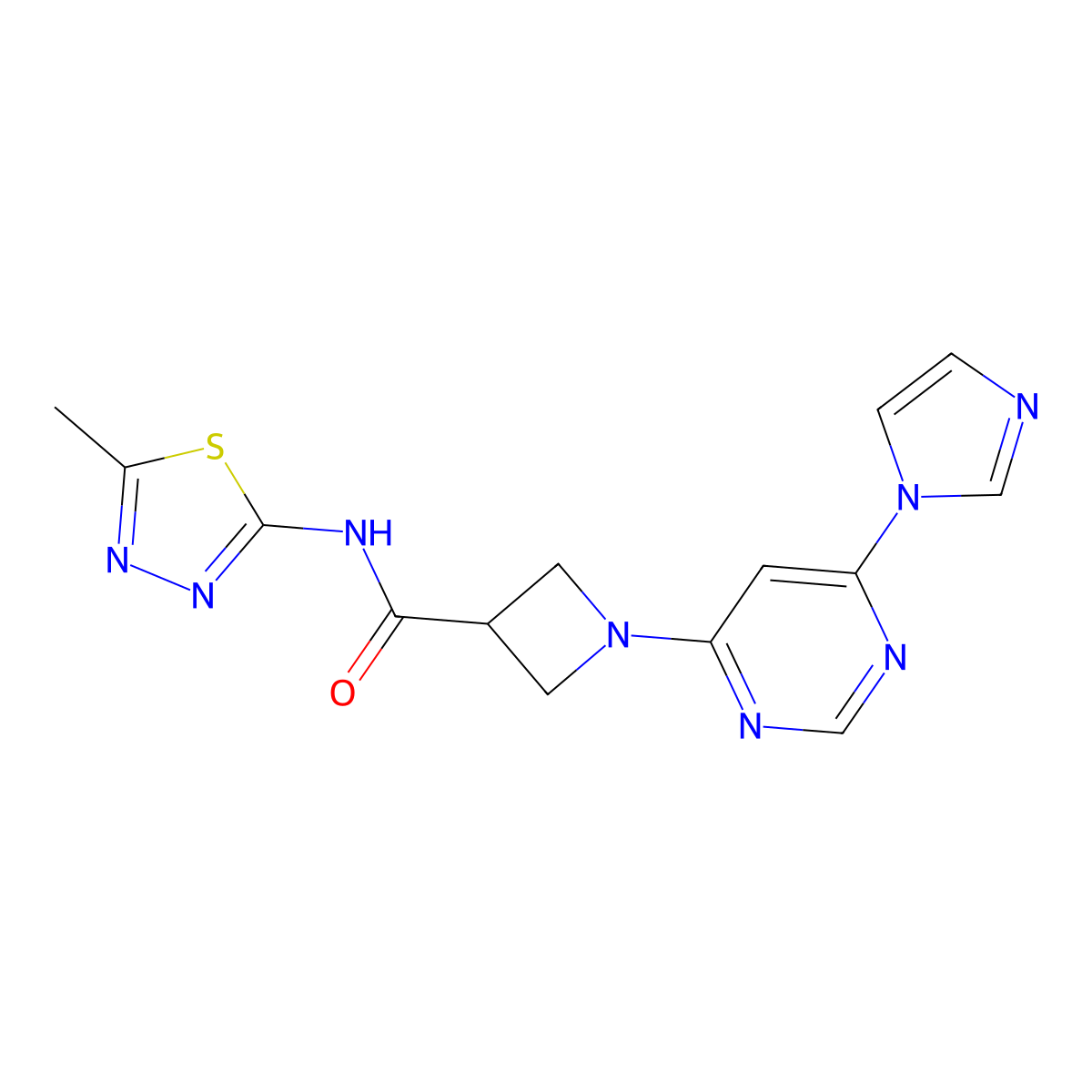 1-[6-(1H-imidazol-1-yl)pyrimidin-4-yl]-N-(5-methyl-1,3,4-thiadiazol-2-yl)azetidine-3-carboxamide molecular structure, CAS 2034622-58-5