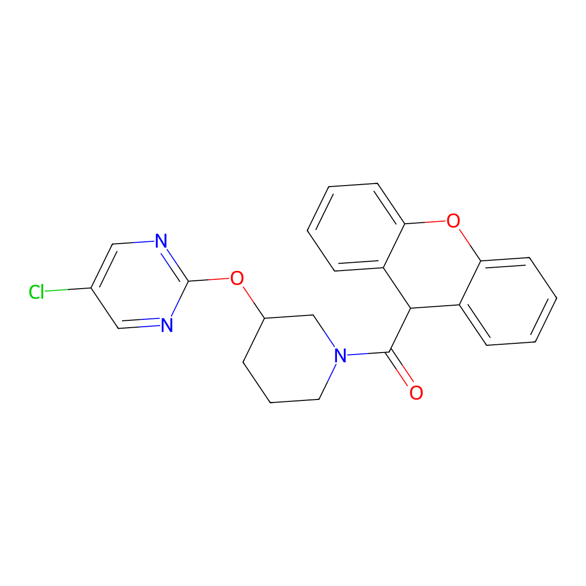 (3-((5-chloropyrimidin-2-yl)oxy)piperidin-1-yl)(9H-xanthen-9-yl)methanone molecular structure, CAS 2034622-59-6