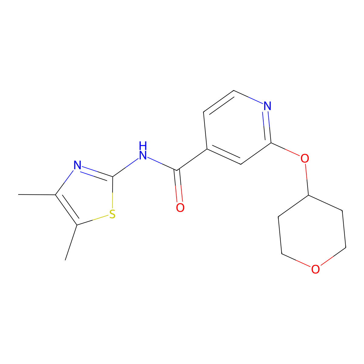 N-(4,5-dimethylthiazol-2-yl)-2-((tetrahydro-2H-pyran-4-yl)oxy)isonicotinamide molecular structure, CAS 2034622-62-1