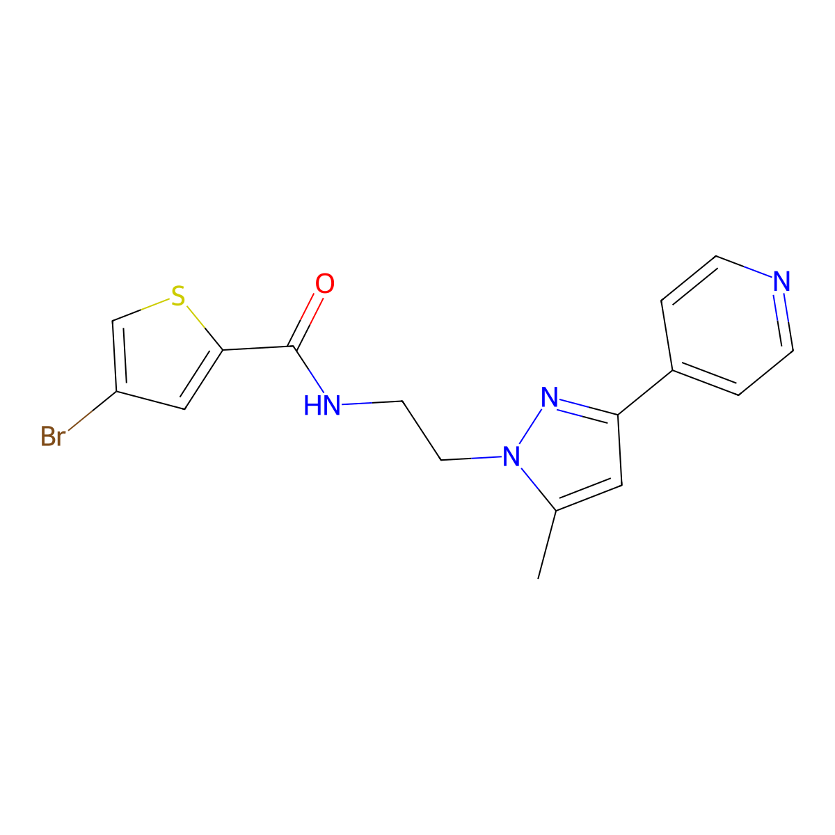 4-bromo-N-(2-(5-methyl-3-(pyridin-4-yl)-1H-pyrazol-1-yl)ethyl)thiophene-2-carboxamide molecular structure, CAS 2034632-83-0