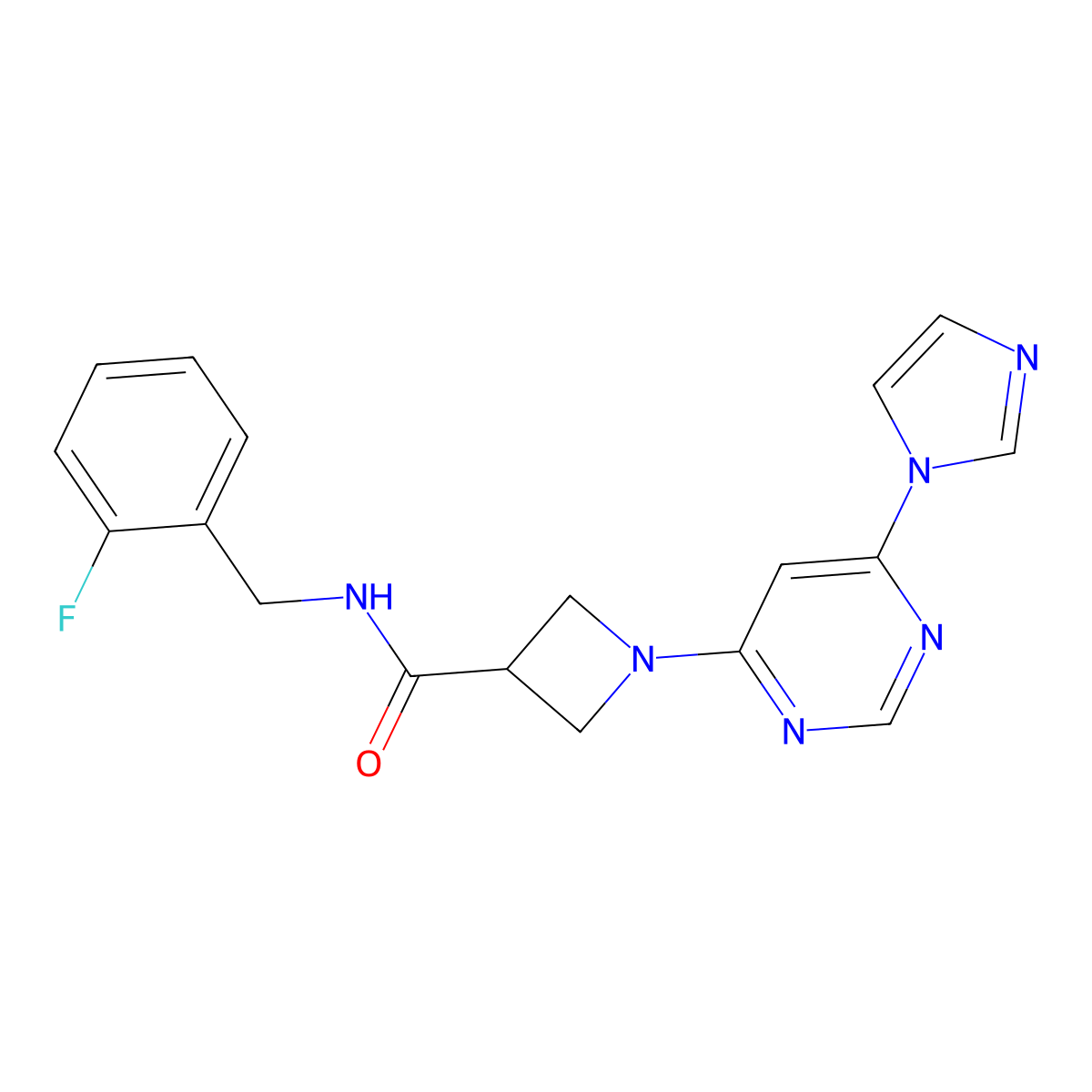 1-(6-(1H-imidazol-1-yl)pyrimidin-4-yl)-N-(2-fluorobenzyl)azetidine-3-carboxamide molecular structure, CAS 2034632-87-4
