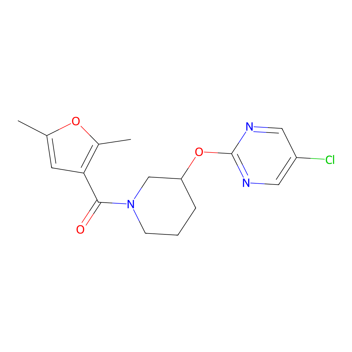 (3-((5-Chloropyrimidin-2-yl)oxy)piperidin-1-yl)(2,5-dimethylfuran-3-yl)methanone molecular structure, CAS 2034632-88-5