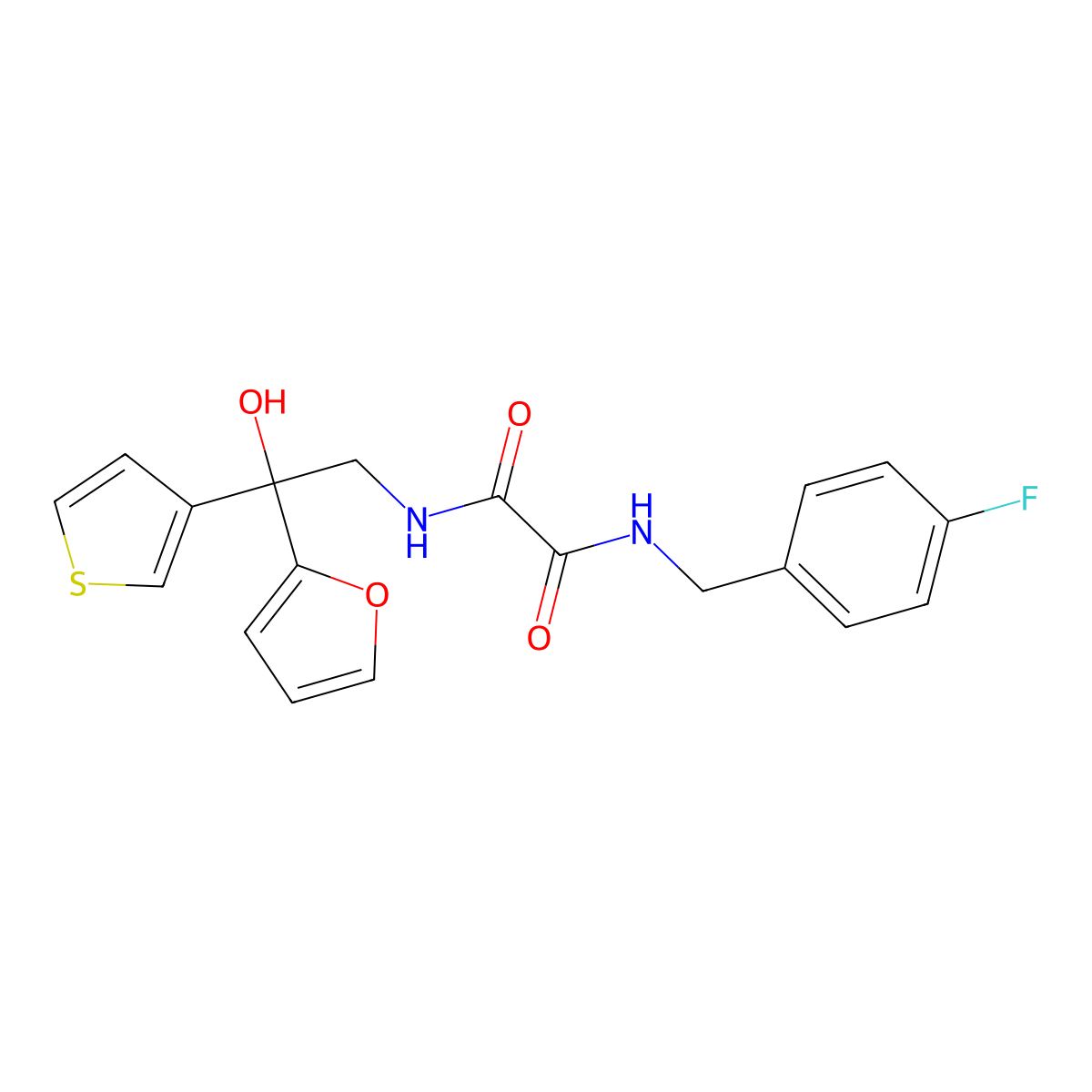 N'-[(4-fluorophenyl)methyl]-N-[2-(furan-2-yl)-2-hydroxy-2-(thiophen-3-yl)ethyl]ethanediamide molecular structure, CAS 2034632-90-9