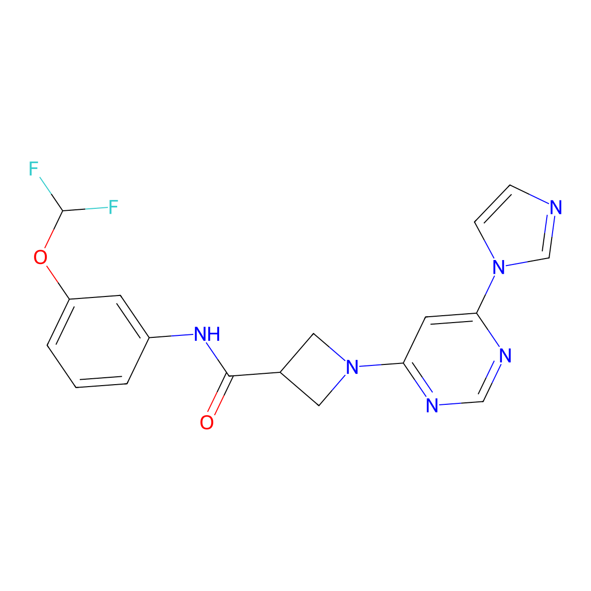 N-[3-(difluoromethoxy)phenyl]-1-[6-(1H-imidazol-1-yl)pyrimidin-4-yl]azetidine-3-carboxamide molecular structure, CAS 2034632-91-0