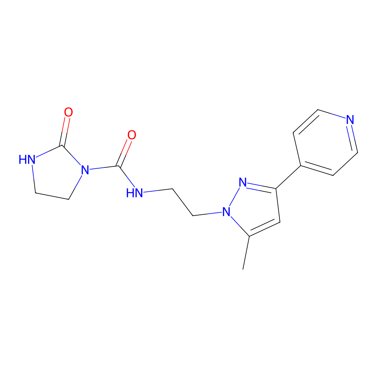 N-{2-[5-methyl-3-(pyridin-4-yl)-1H-pyrazol-1-yl]ethyl}-2-oxoimidazolidine-1-carboxamide molecular structure, CAS 2034632-92-1