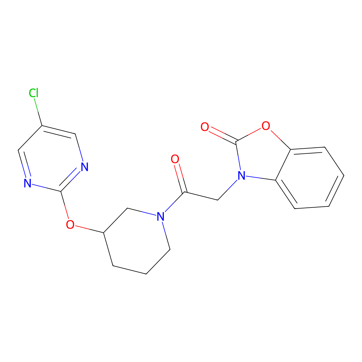 3-(2-(3-((5-chloropyrimidin-2-yl)oxy)piperidin-1-yl)-2-oxoethyl)benzo[d]oxazol-2(3H)-one molecular structure, CAS 2034632-93-2