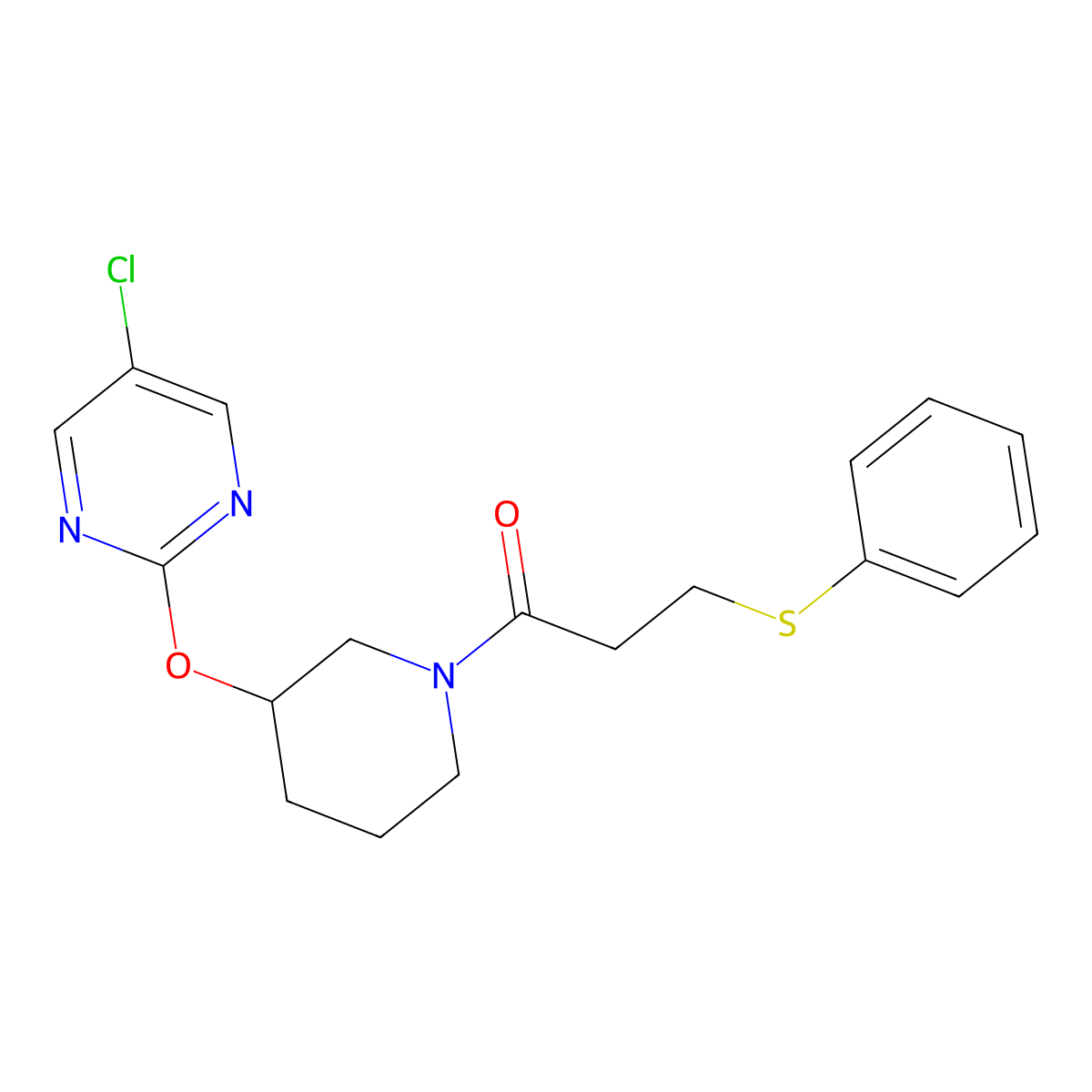 1-(3-((5-Chloropyrimidin-2-yl)oxy)piperidin-1-yl)-3-(phenylthio)propan-1-one molecular structure, CAS 2034632-99-8