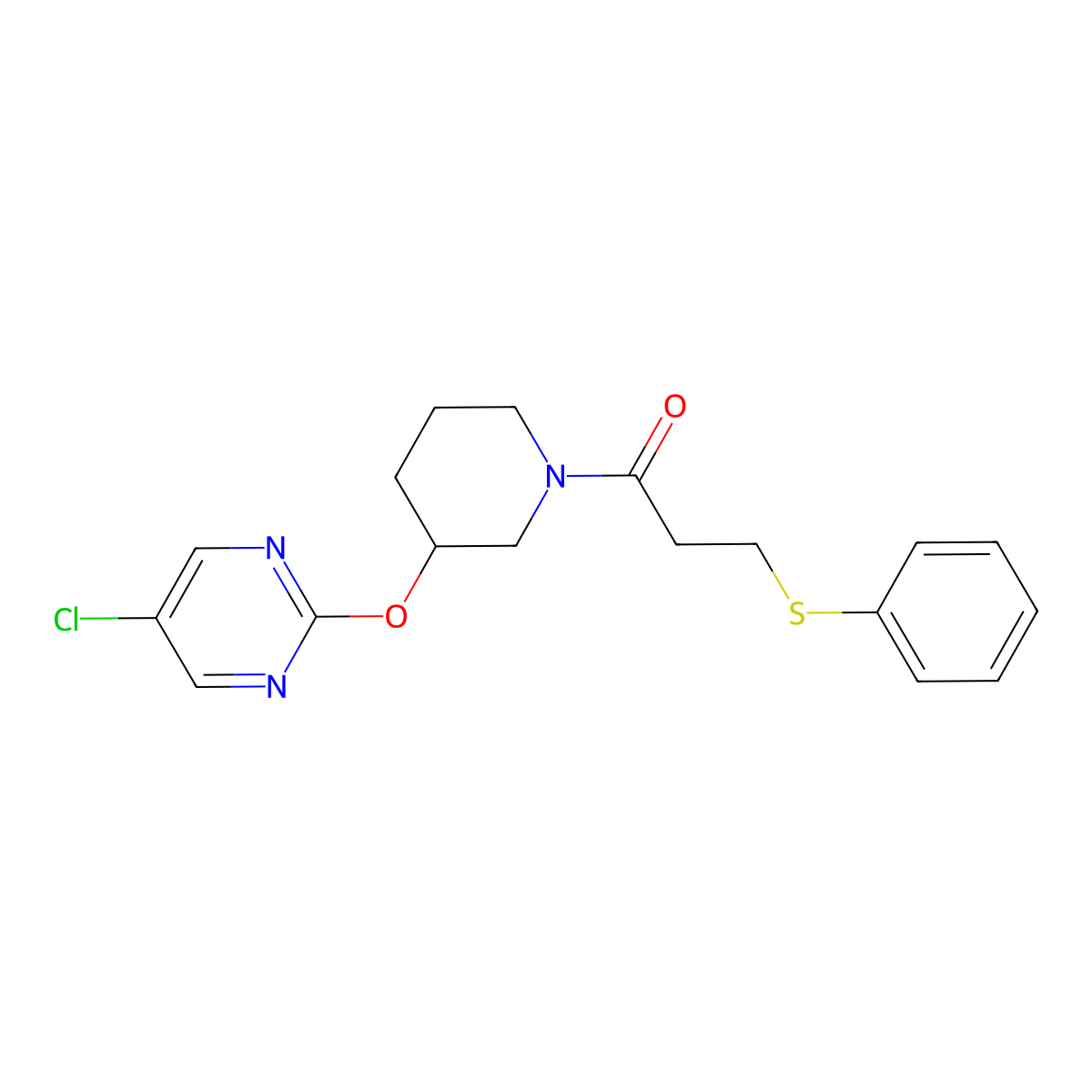 1-(3-((5-Chloropyrimidin-2-yl)oxy)piperidin-1-yl)-3-(phenylthio)propan-1-one molecular structure, CAS 2034632-99-8
