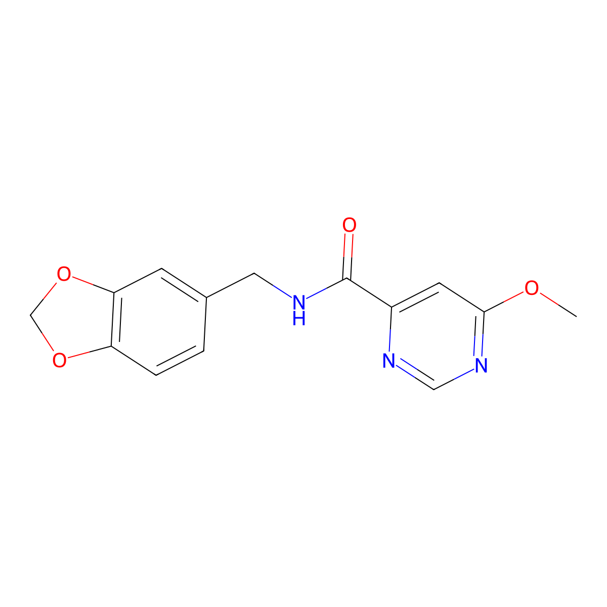 N-(benzo[d][1,3]dioxol-5-ylmethyl)-6-methoxypyrimidine-4-carboxamide molecular structure, CAS 2034633-08-2