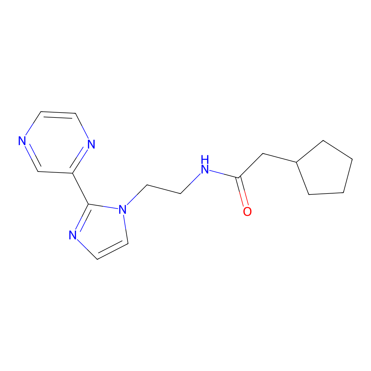 2-cyclopentyl-N-{2-[2-(pyrazin-2-yl)-1H-imidazol-1-yl]ethyl}acetamide molecular structure, CAS 2034633-10-6