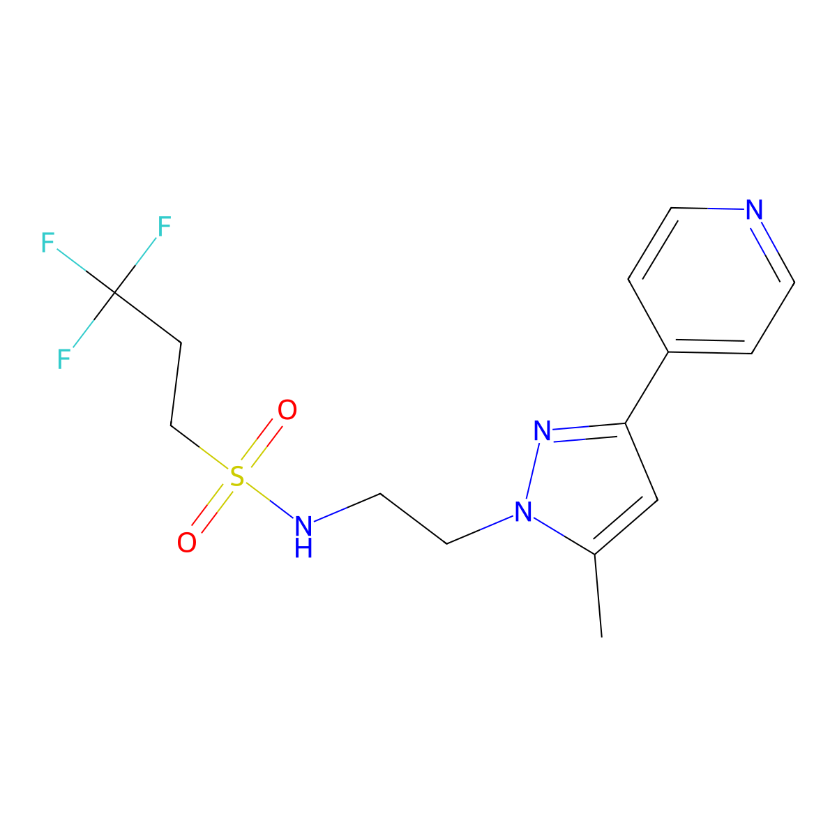 3,3,3-trifluoro-N-{2-[5-methyl-3-(pyridin-4-yl)-1H-pyrazol-1-yl]ethyl}propane-1-sulfonamide molecular structure, CAS 2034633-15-1