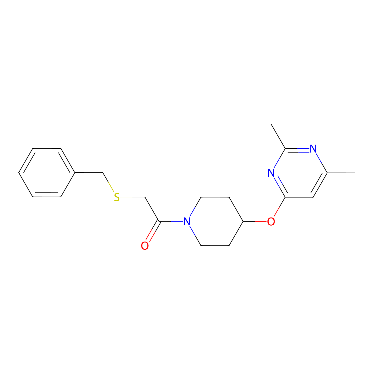 2-(Benzylthio)-1-(4-((2,6-dimethylpyrimidin-4-yl)oxy)piperidin-1-yl)ethanone molecular structure, CAS 2034633-17-3