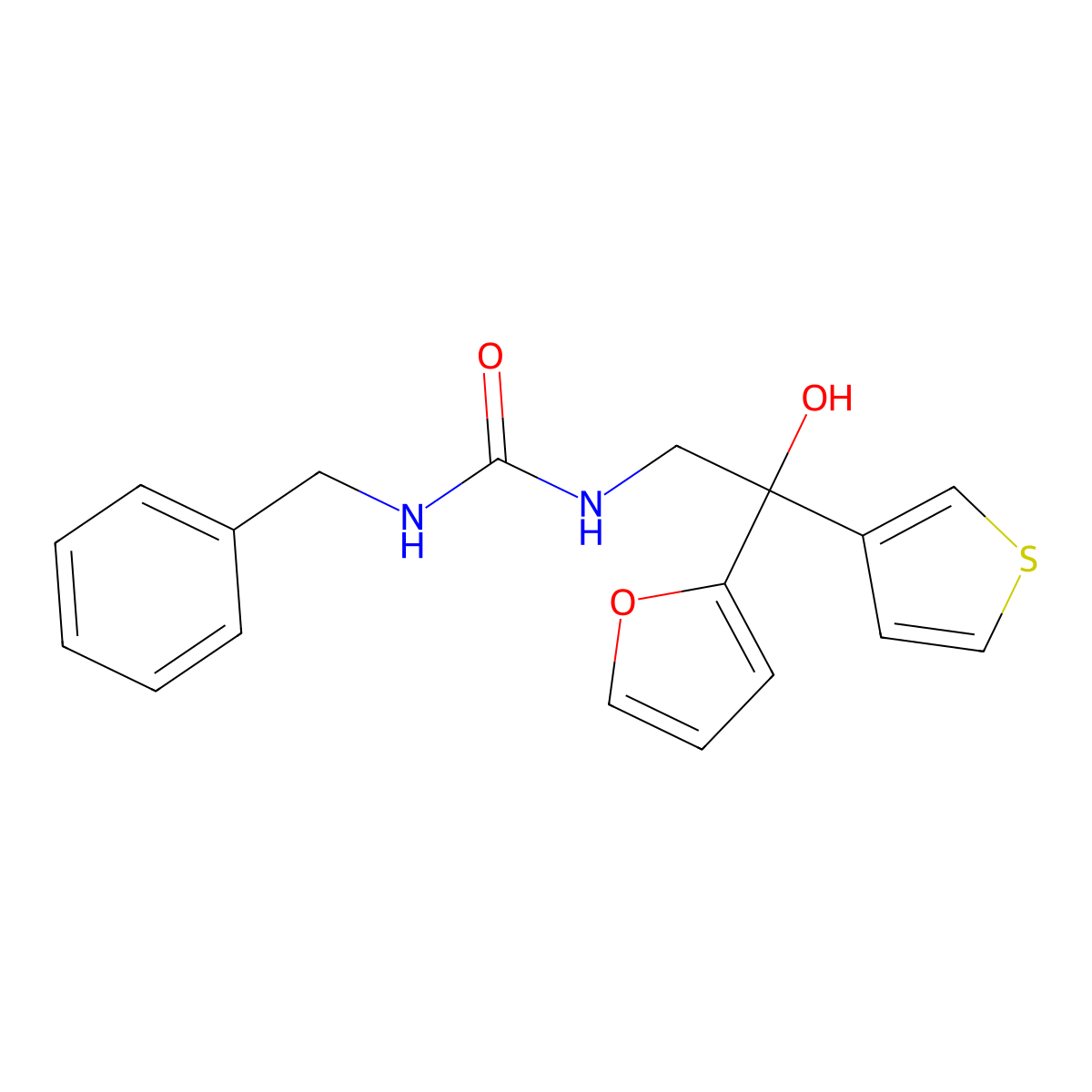 1-Benzyl-3-(2-(furan-2-yl)-2-hydroxy-2-(thiophen-3-yl)ethyl)urea molecular structure, CAS 2034633-23-1