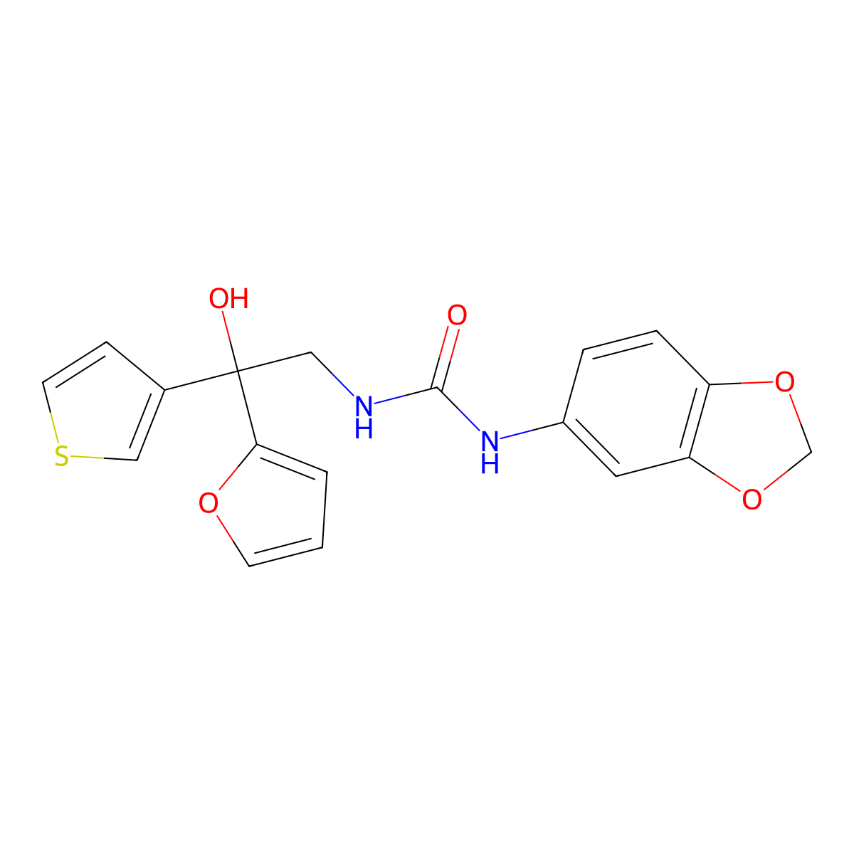 1-(Benzo[d][1,3]dioxol-5-yl)-3-(2-(furan-2-yl)-2-hydroxy-2-(thiophen-3-yl)ethyl)urea molecular structure, CAS 2034633-27-5