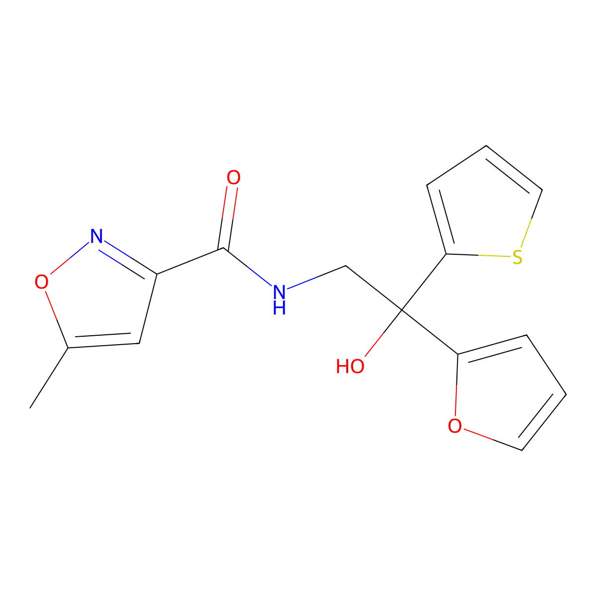 N-(2-(furan-2-yl)-2-hydroxy-2-(thiophen-2-yl)ethyl)-5-methylisoxazole-3-carboxamide molecular structure, CAS 2034633-38-8