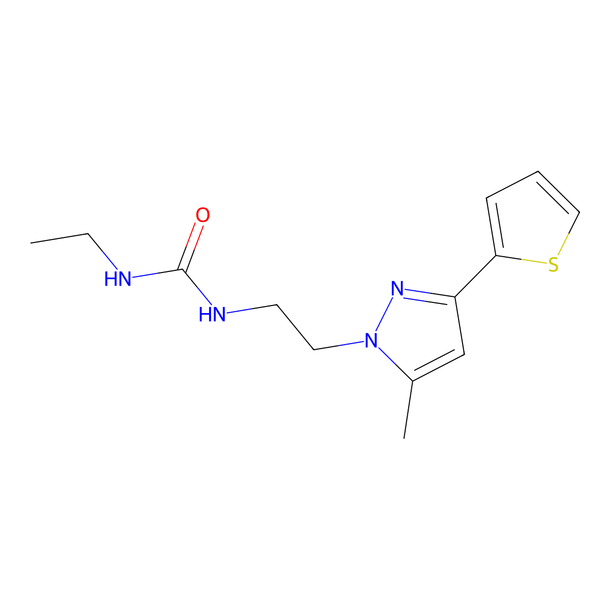 1-ethyl-3-(2-(5-methyl-3-(thiophen-2-yl)-1H-pyrazol-1-yl)ethyl)urea molecular structure, CAS 2034633-39-9