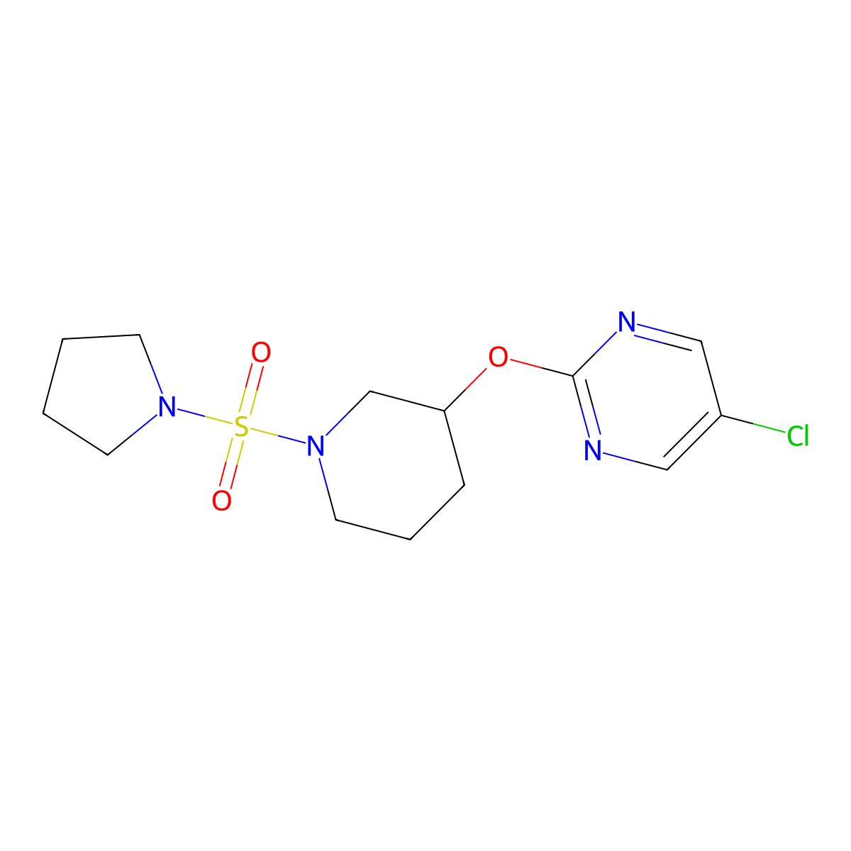 5-Chloro-2-((1-(pyrrolidin-1-ylsulfonyl)piperidin-3-yl)oxy)pyrimidine molecular structure, CAS 2034633-40-2