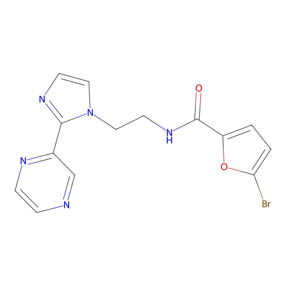 5-bromo-N-{2-[2-(pyrazin-2-yl)-1H-imidazol-1-yl]ethyl}furan-2-carboxamide molecular structure, CAS 2034633-43-5