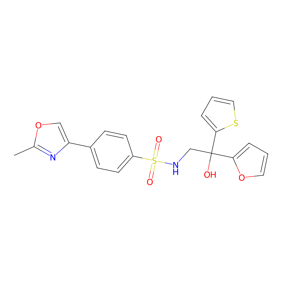 N-(2-(furan-2-yl)-2-hydroxy-2-(thiophen-2-yl)ethyl)-4-(2-methyloxazol-4-yl)benzenesulfonamide molecular structure, CAS 2034633-45-7