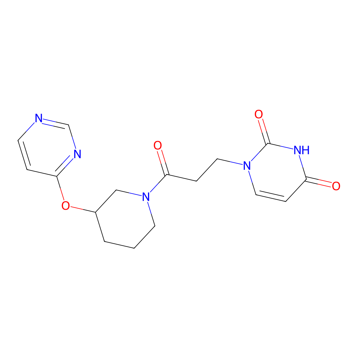 1-(3-oxo-3-(3-(pyrimidin-4-yloxy)piperidin-1-yl)propyl)pyrimidine-2,4(1H,3H)-dione molecular structure, CAS 2034633-47-9